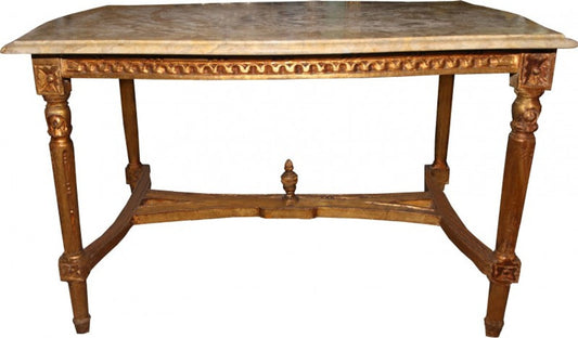 Barock Couchtisch Gold mit cremefarbener Marmorplatte 96 x 64 cm - Limited Edition