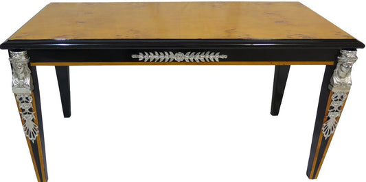 Barock Luxus Empire Couchtisch Mahagoni / Schwarz / Silber 100 x 54 cm - Limited Edition