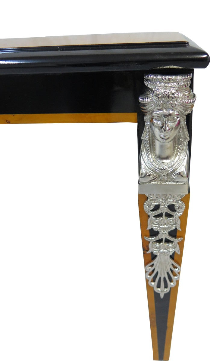 Barock Luxus Empire Couchtisch Mahagoni / Schwarz / Silber 100 x 54 cm - Limited Edition