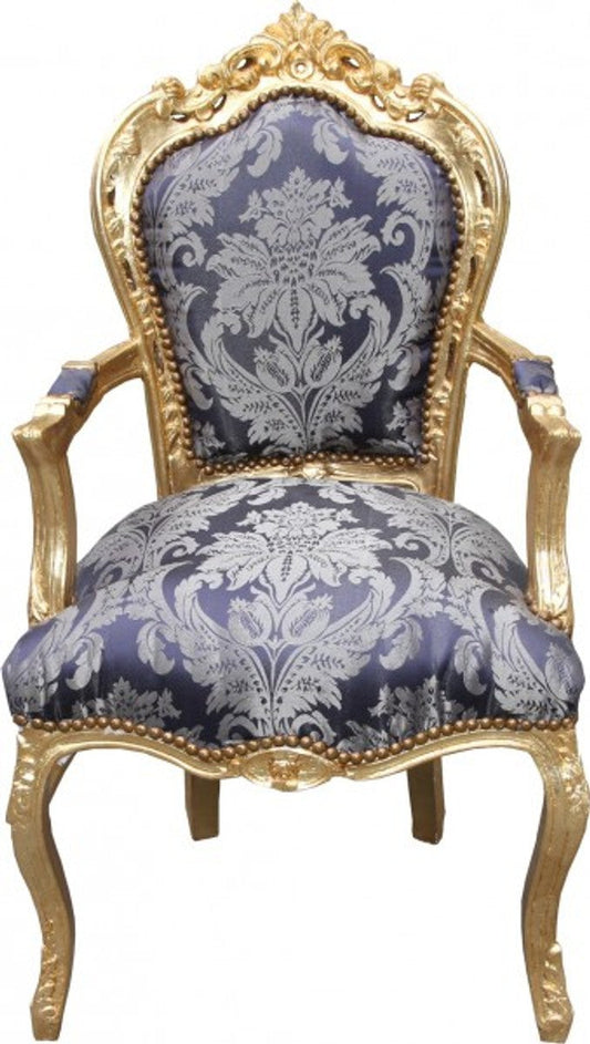 Barock Esszimmer Stuhl Blau Muster / Gold mit Armlehnen - Limited Edition