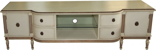 Barock Fernsehkommode mit 4 Schubladen und 2 Türen Antik Creme/Gold 190 cm - Fernsehschrank - Sideboard - Unikat!