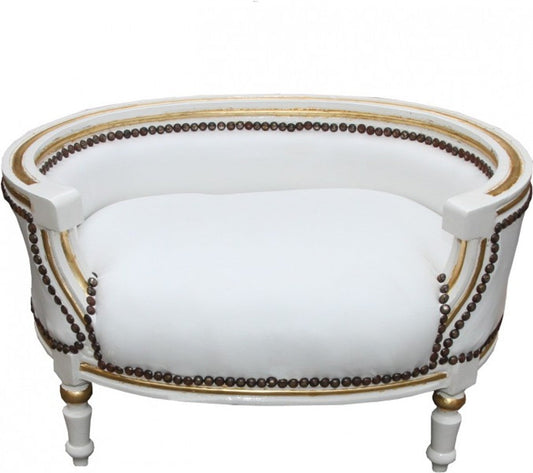 Barock Hunde & Katzen Sofa Weiss / Gold Hundebett & Katzenbett