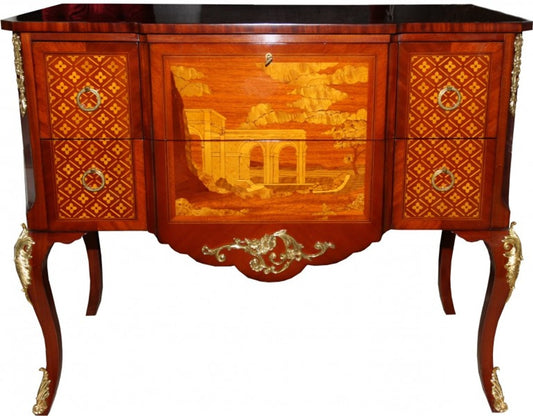 Barock Luxus Kommode Braun/Gold aus massivem Eichenholz B 108 cm, H 88,5 cm, T 58 cm - Barock Möbel