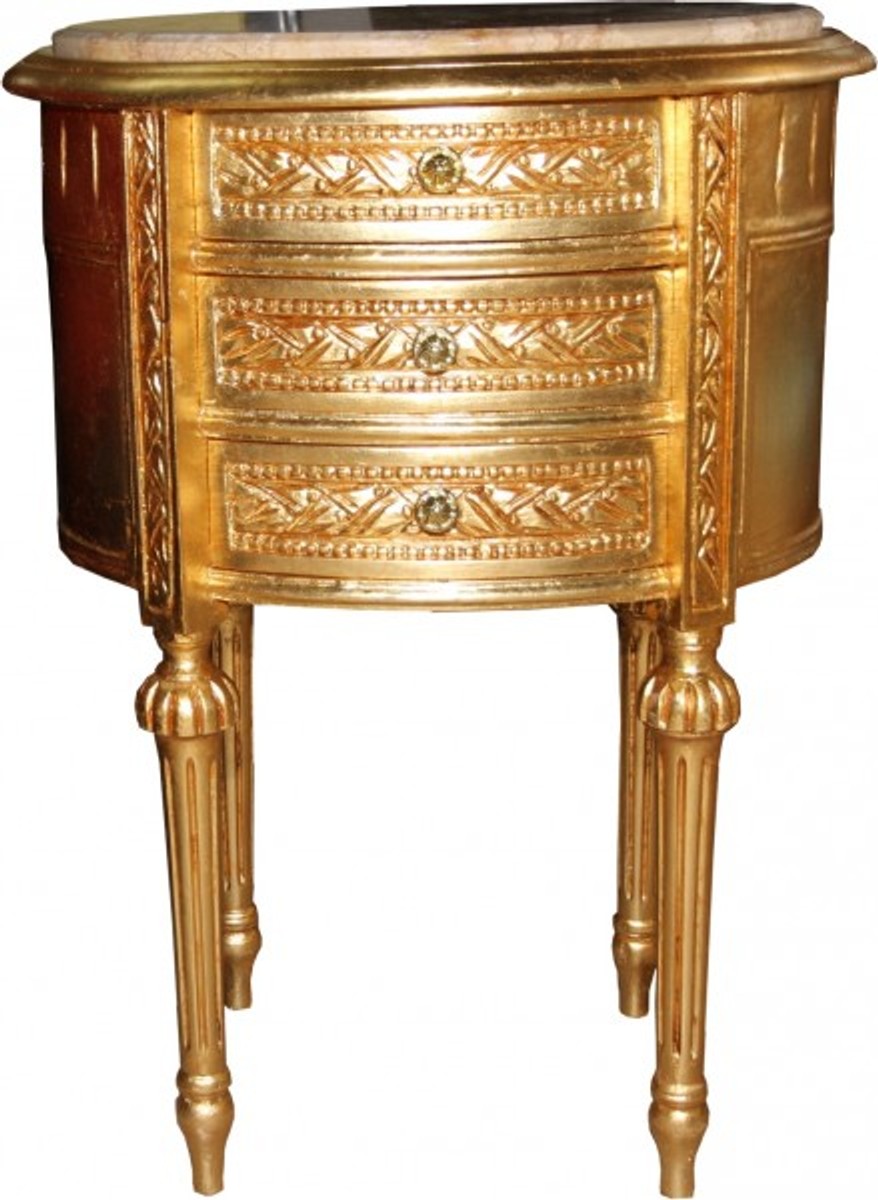 Barock Kommode Gold mit Marmorplatte H 70 cm, B 52 cm - Nachttisch Konsole
