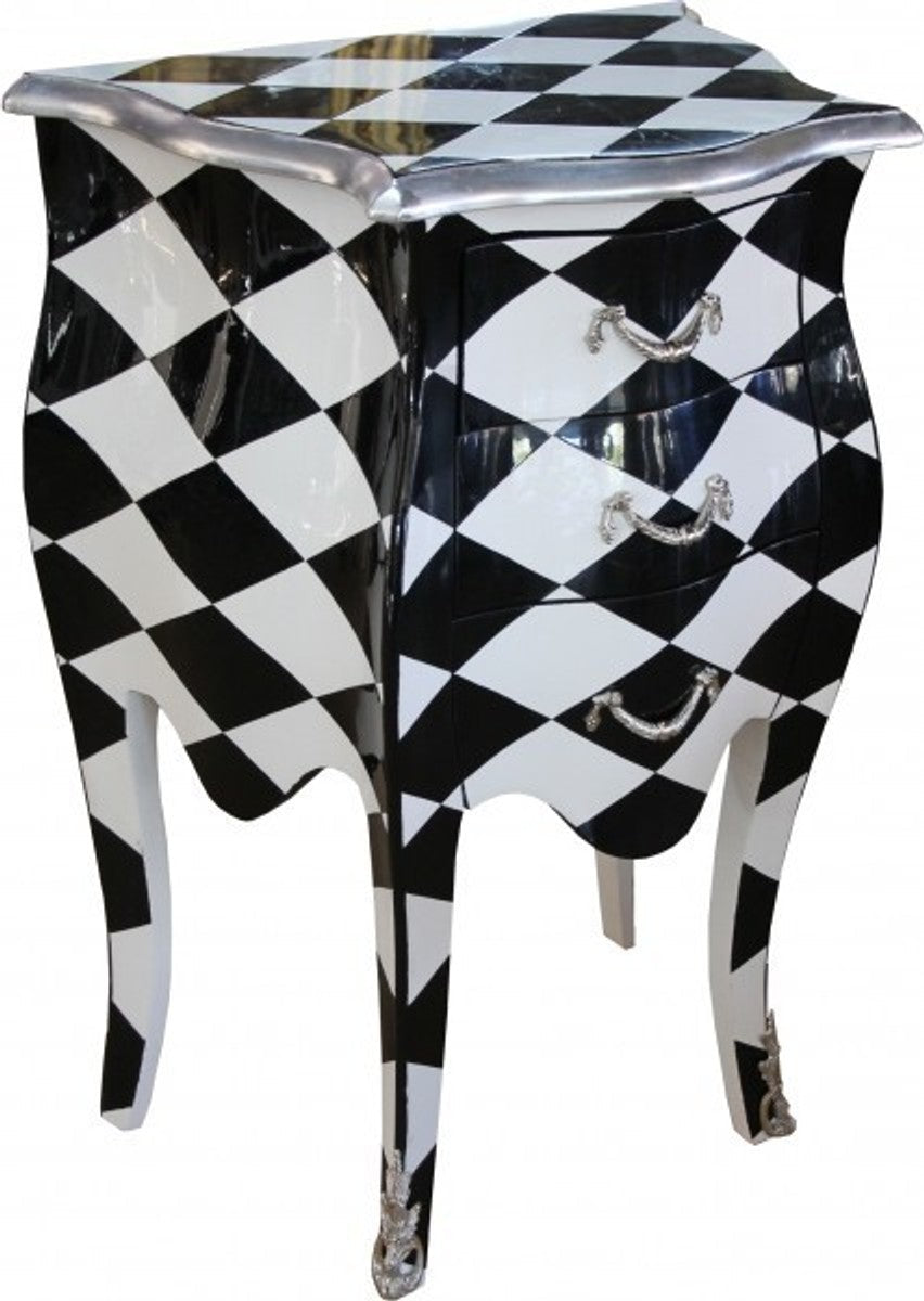 Barock Kommode Karo H 73 cm B 52 cm - Nachttisch Schrank Nachtschrank