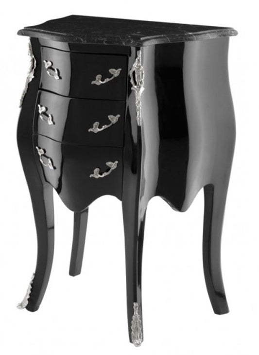 Barock Luxus Kommode Klavierlack Schwarz B 52 x T 34 x H 72 cm mit Marmorplatte