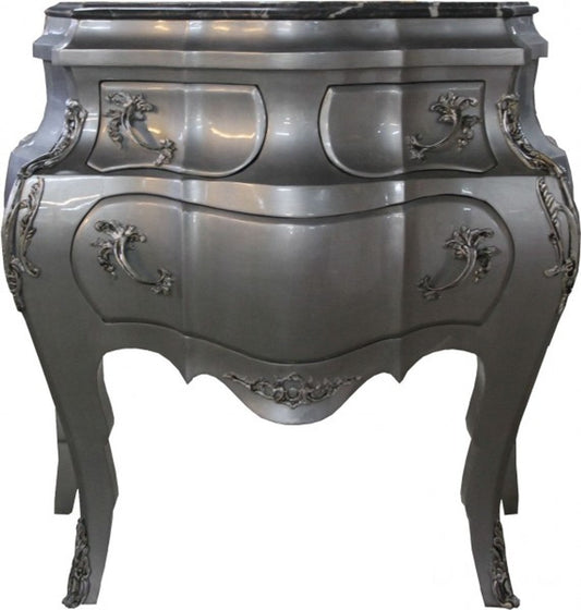 Barock Kommode Silber mit Marmorplatte B 95 cm, H 89 cm - Handgefertigte Barock Möbel