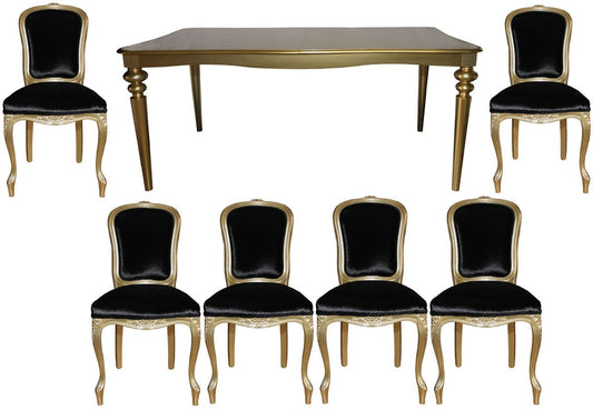 Barock Luxus Esszimmer Set Schwarz/Gold - Esstisch + 6 Stühle - Möbel Antik Stil - Luxus Qualität - Limited Edition