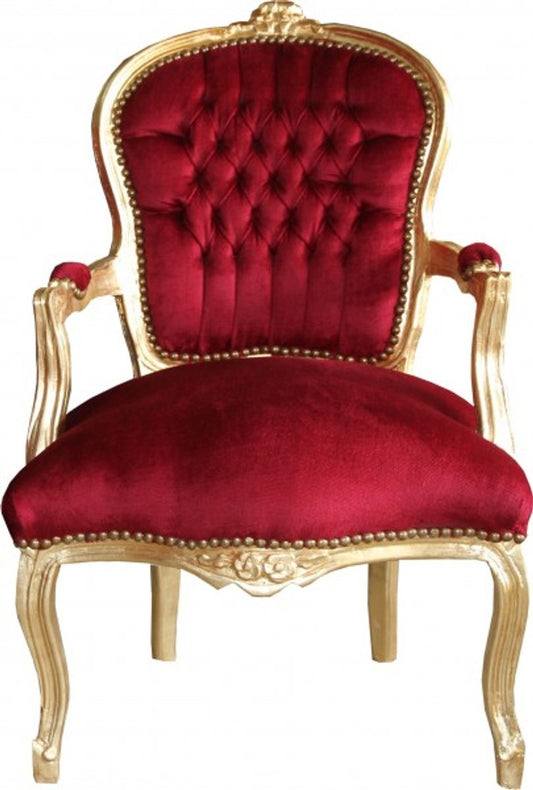 Barock Salon Stuhl Bordeaux / Gold - Möbel Interior