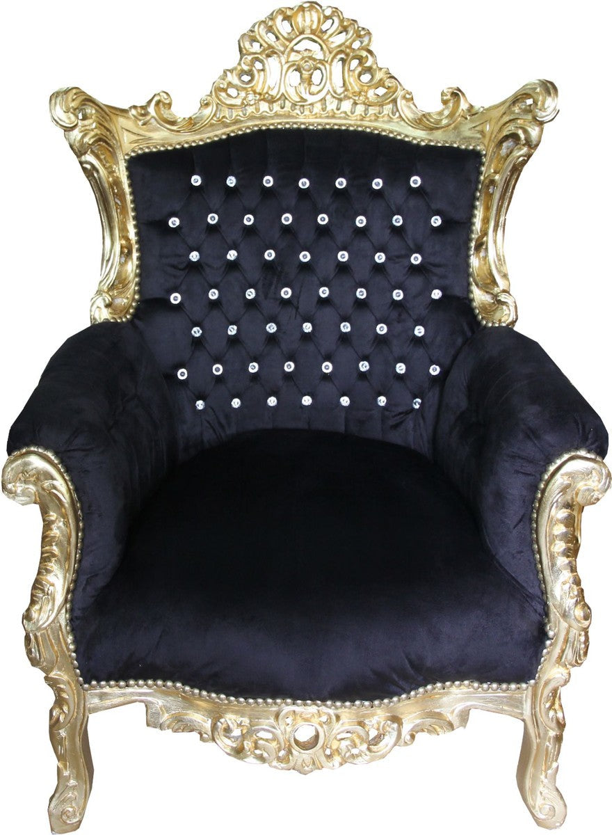 Barock Sessel Al Capone Schwarz-Gold mit Bling Bling Glitzersteinen