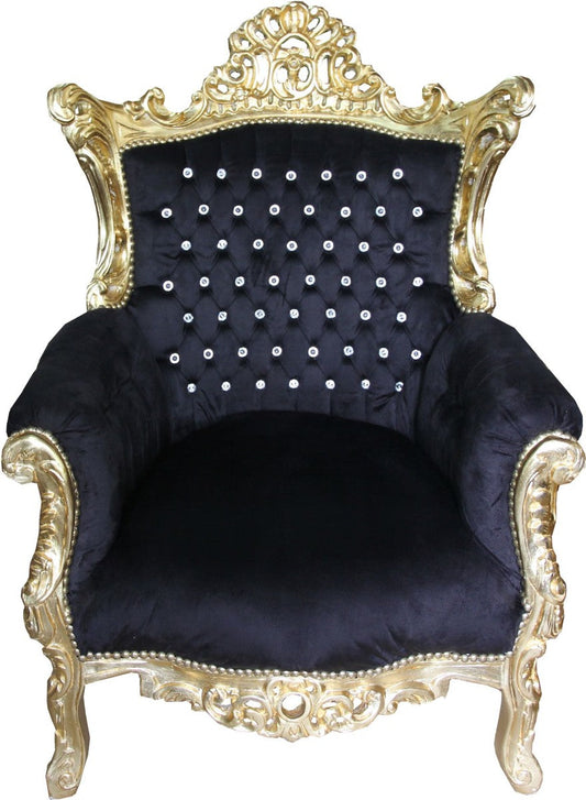 Barock Sessel Al Capone Schwarz-Gold mit Bling Bling Glitzersteinen
