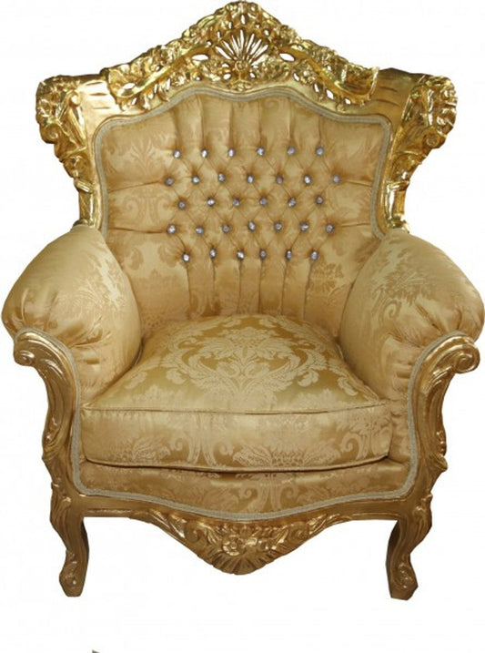 Barock Sessel King Mod 2 Gold/Gold Muster /Gold mit Bling Bling Glitzersteinen - Möbel Antik Stil