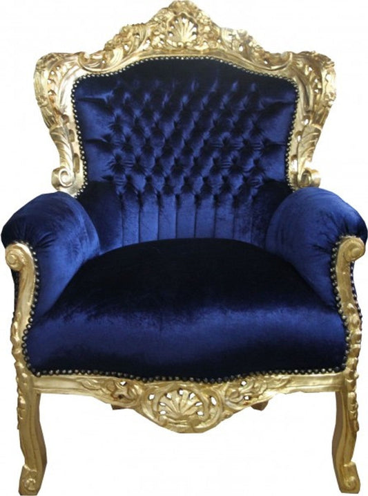 Barock Sessel King Royalblau/Gold