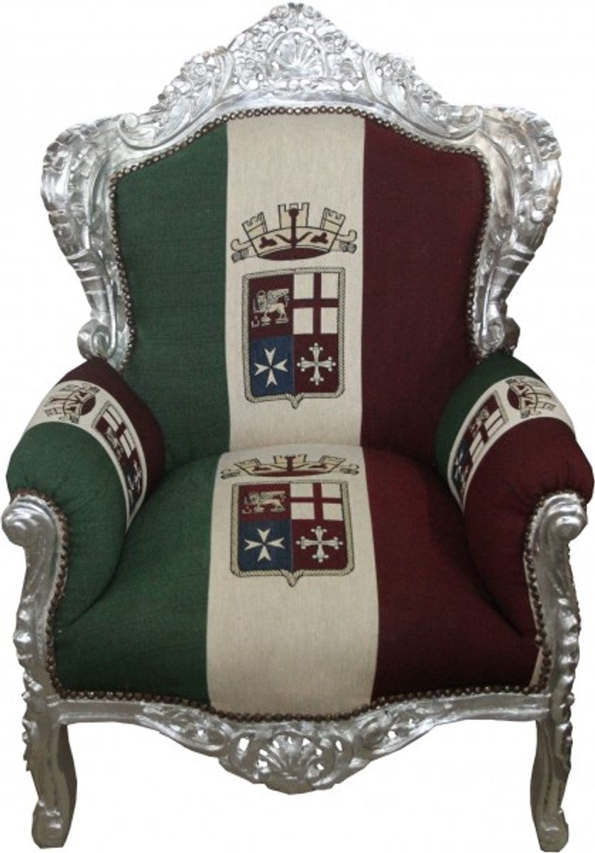 Barock Sessel King Italien / Silber - Möbel Antik Stil