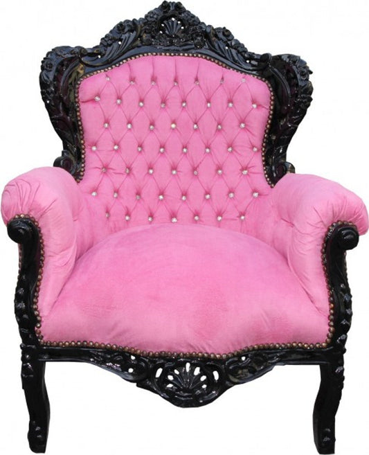 Barock Sessel King Rosa/Schwarz mit Bling Bling Glitzersteinen - Limited Edition