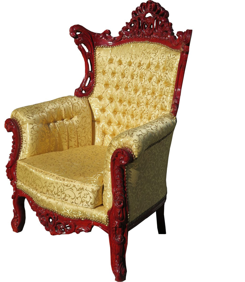 Barock Sessel Al Capone Gold Muster / Braunrot - Antik Stil Wohnzimmer Möbel - Limited Edition