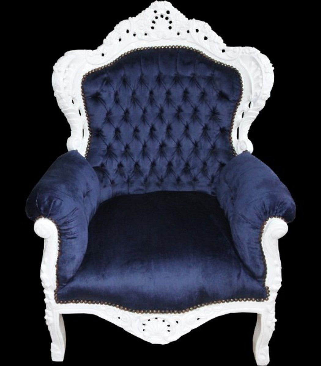 Barock Sessel King Royalblau/Weiss