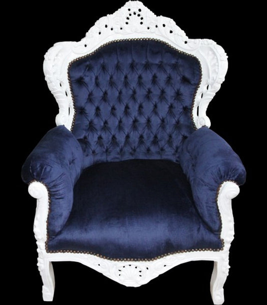 Barock Sessel King Royalblau/Weiss