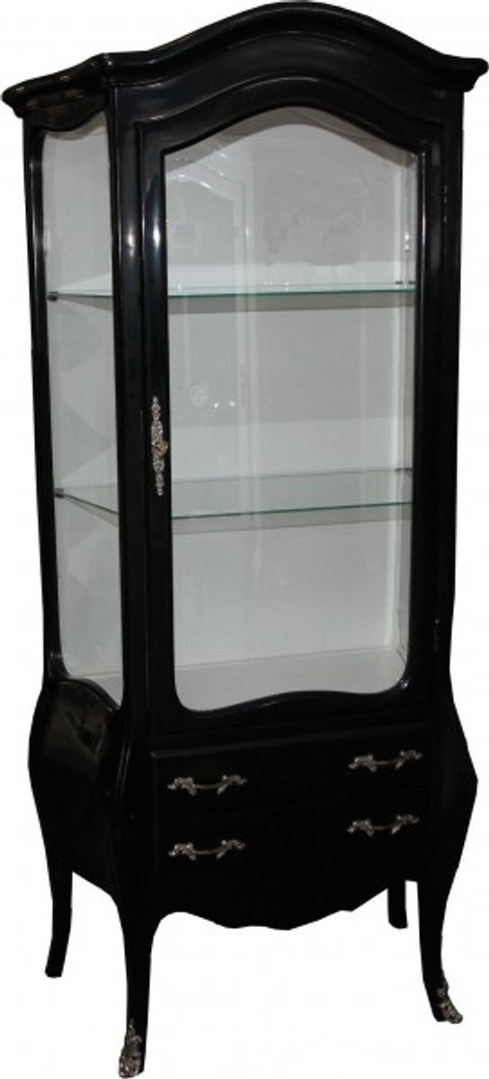 Barock Vitrine in Schwarz/Weiss mit silbernen Griffen - Vitrinenschrank - Wohnzimmerschrank