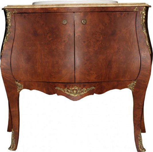 Barock Waschtisch Braun mit cremfarbiger Marmorplatte - Barock Badezimmermöbel