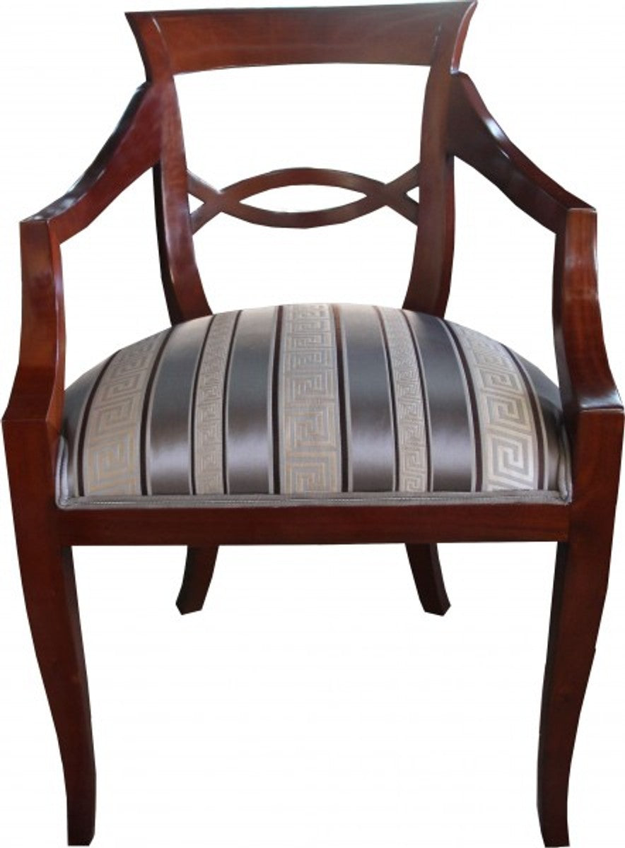 Biedermeier Luxus Esszimmer Stuhl Braun mit Mäander-Muster Stoff Mod2 - Möbel Restaurant Hotel Gastronomie