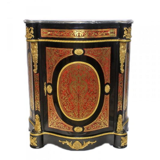 Barock Boulle Kommode Schwarz / Gold / Rot mit Marmorplatte 80 x H105 cm - Möbel Schrank Sideboard