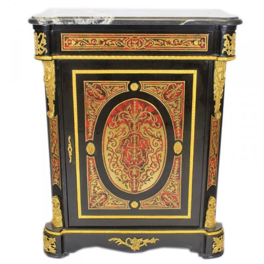 Barock Boulle Kommode Schwarz / Gold / Rot mit Marmorplatte 95 x H105 cm - Möbel Schrank Sideboard