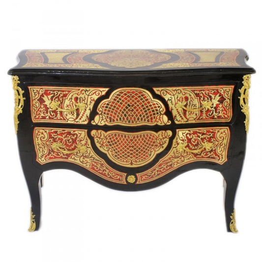 Barock Boulle Kommode Schwarz / Gold / Rot 130cm - Möbel Schrank Sideboard