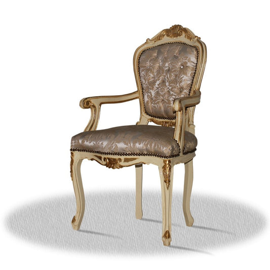Barock Armlehnen Esszimmerstuhl Creme Gold Silber