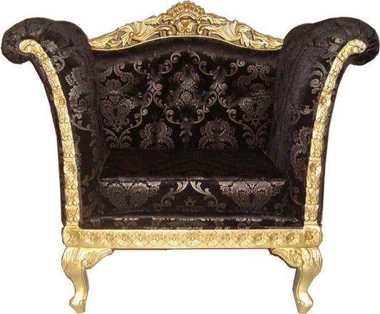 Barock Lounge Sessel Schwarz Muster / Gold Möbel Antik Stil - Wohnzimmer Club Möbel Sessel
