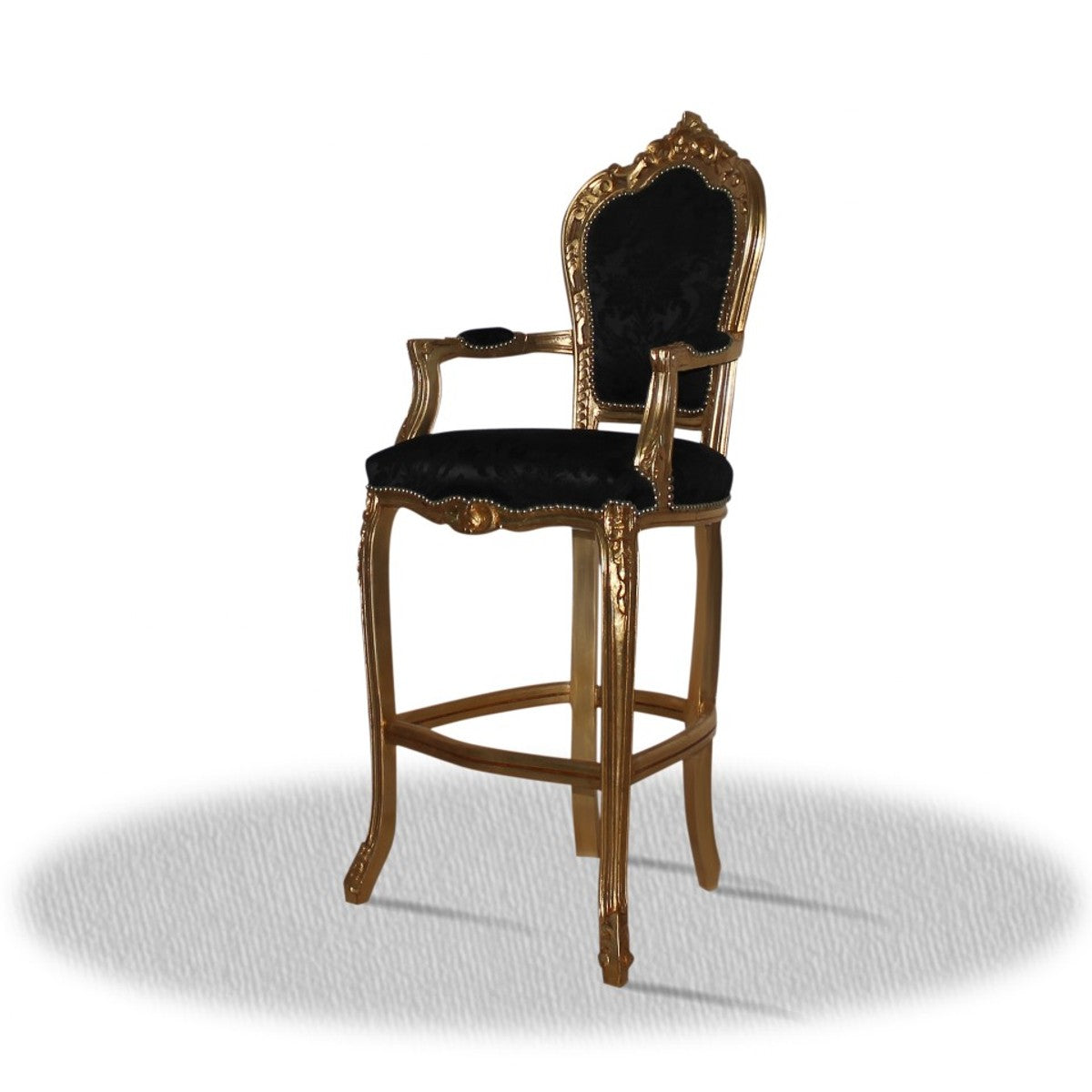 Barock Hochstuhl Barstuhl Gold Schwarz 55 x 50 x H. 140 cm - Limited Edition