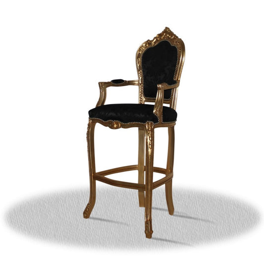 Barock Hochstuhl Barstuhl Gold Schwarz 55 x 50 x H. 140 cm - Limited Edition