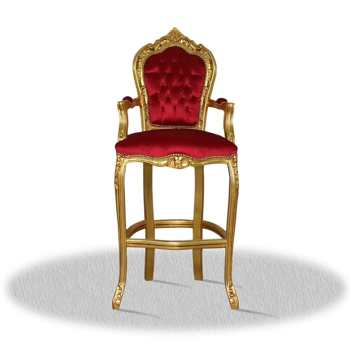 Barock Hochstuhl Barstuhl Gold Rot 55 x 50 x H. 140 cm - Limited Edition