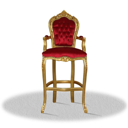 Barock Hochstuhl Barstuhl Gold Rot 55 x 50 x H. 140 cm - Limited Edition
