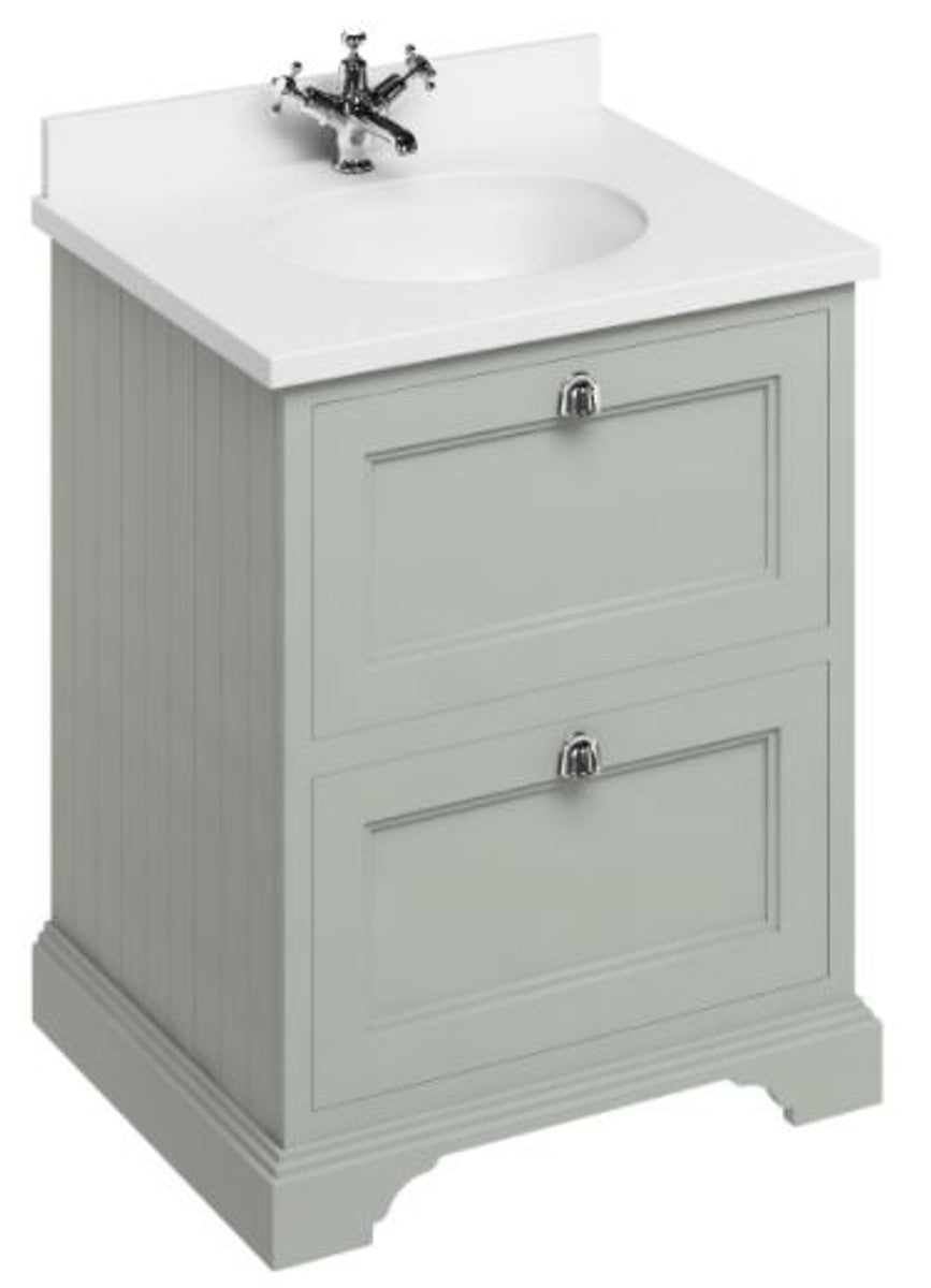 Waschschrank / Waschtisch mit Marmorplatte und 2 Schubladen 67 x 55 x H.93 cm