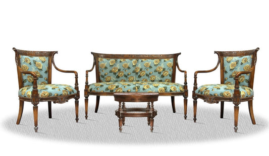 Salon Set antik braun blau mit Blumenmuster - Luxus Kollektion