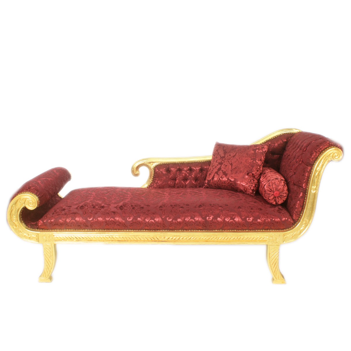 Barock Chaiselongue Modell XXL Bordeaux Muster / Gold Rechte Seite - Antik Stil - Recamiere Wohnzimmer Möbel