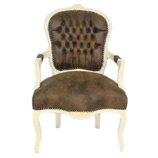 Barock Salon Stuhl Braun Lederoptik / Creme - Möbel Antik Stil