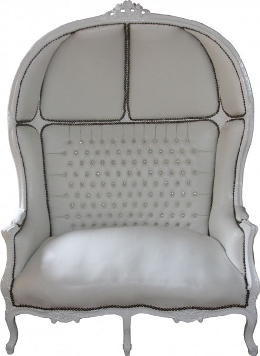 Barock 2er Ballon Sofa Weiß Lederoptik / Weiß - Wohnzimmer Couch Möbel Lounge Hochzeit