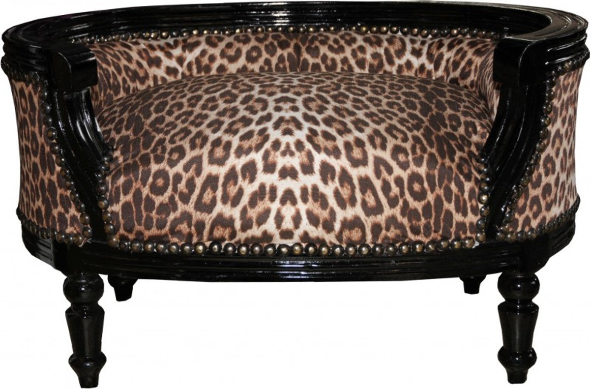 Barock Hunde & Katzen Sofa Leopard / Schwarz Hundebett & Katzenbett
