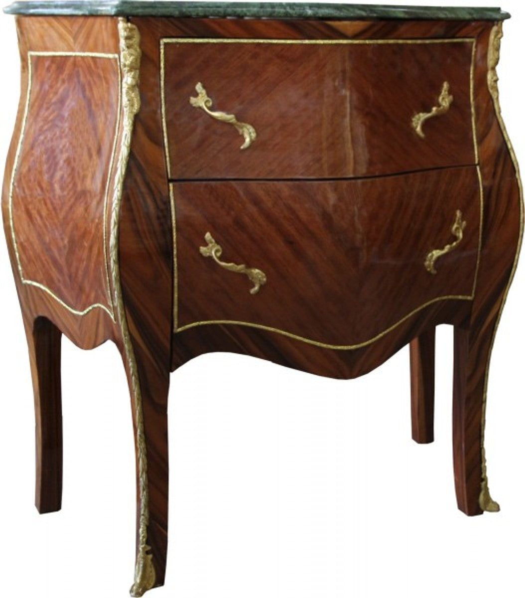 Barock Kommode Braun mit Marmorplatte 2 Schubladen - Antik Look