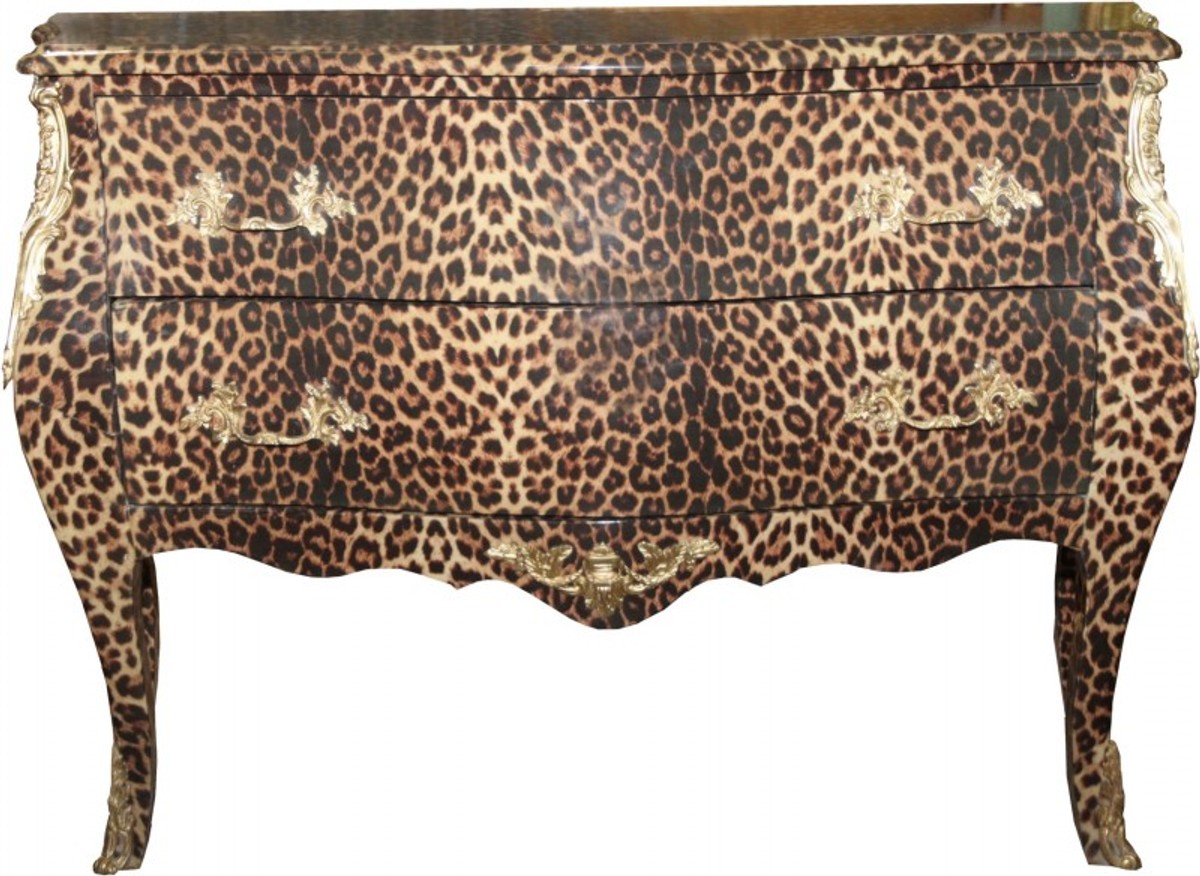Barock Kommode Leopard mit goldenen Metall Applikationen 123 cm - Barock Möbel