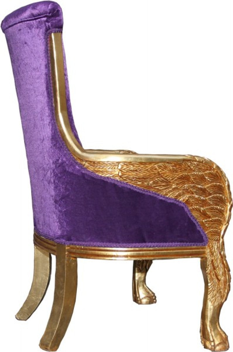 Barock Lounge Sessel Lila / Gold Mod2 Möbel Antik Stil - Wohnzimmer Club Möbel Sessel Thron Eagle Feather