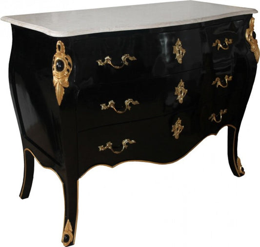 Barock Luxus Kommode Schwarz / Gold / Weiß 110 cm - Barock Möbel