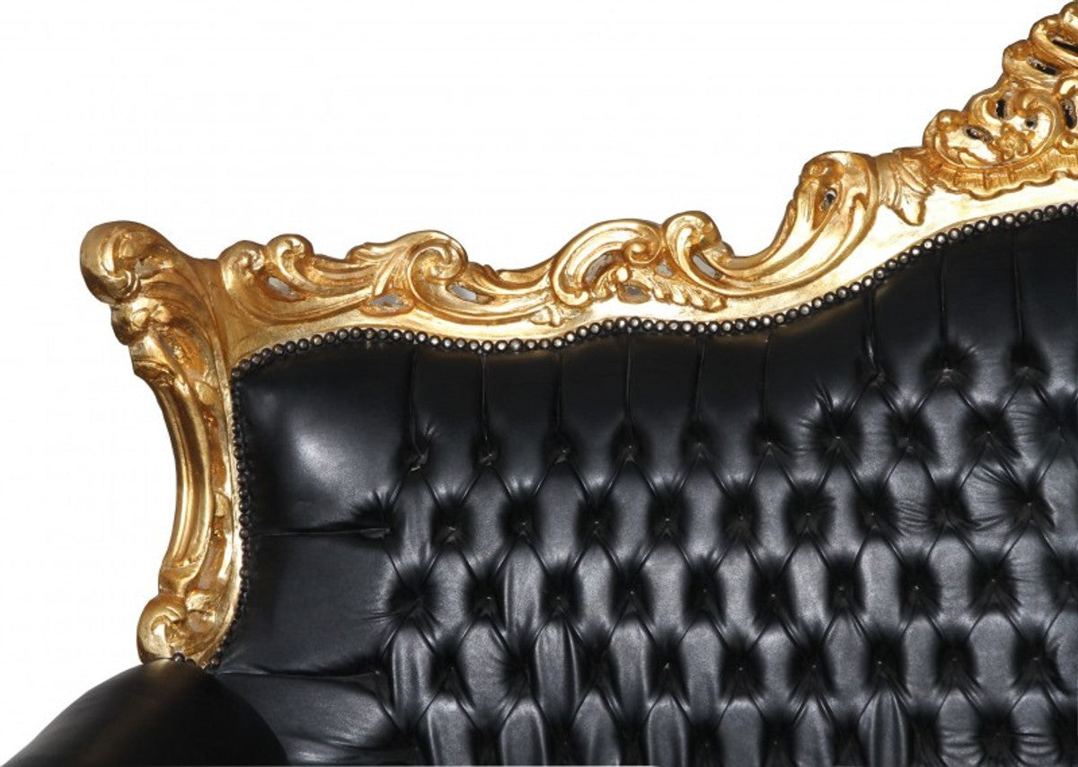 Barock 3er Sofa Master Schwarz / Gold Lederoptik Mod2 - Limited Edition - Wohnzimmer Couch Möbel Lounge
