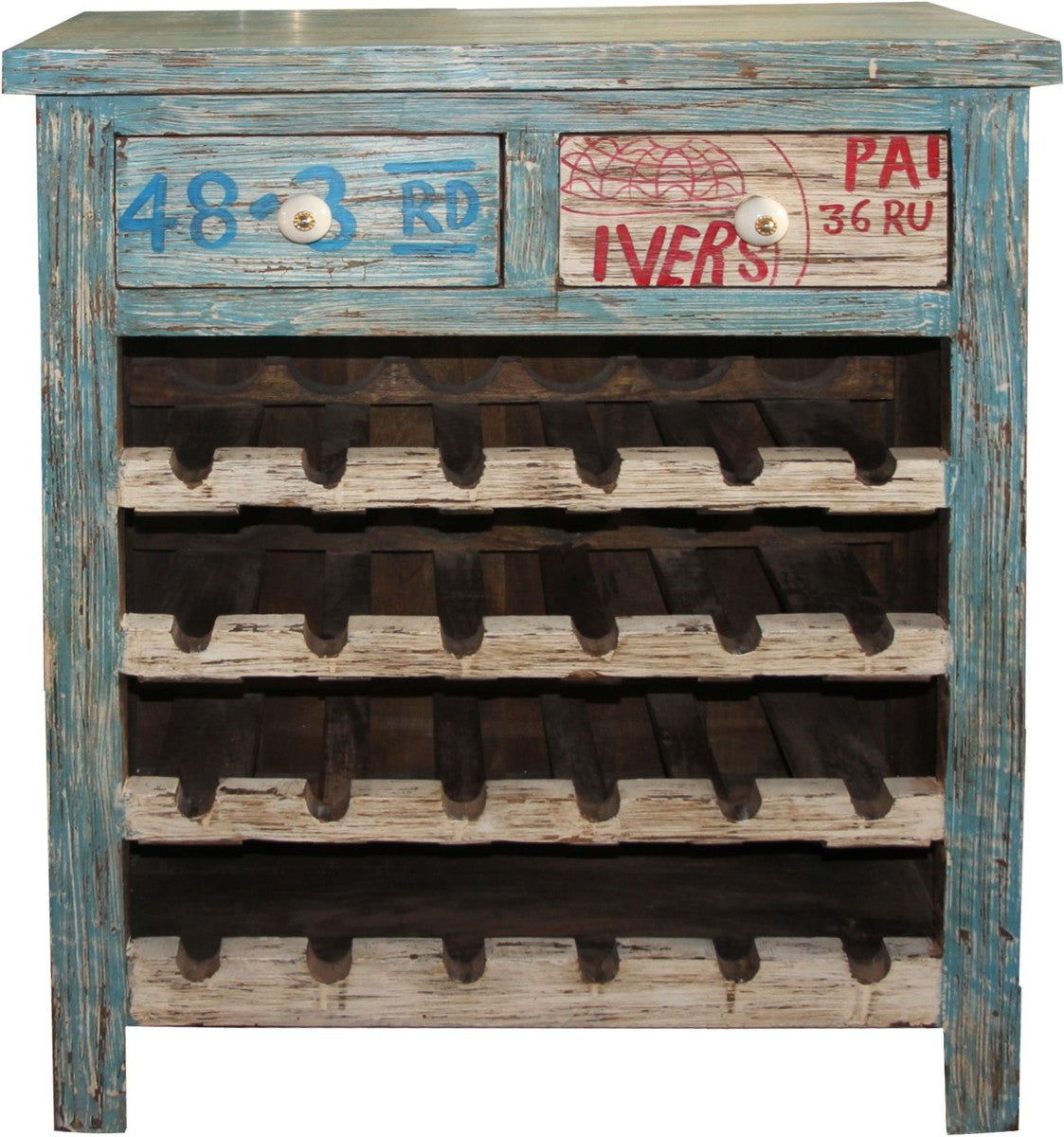 Wein Schrank mit 2 Schubladen - Antik Stil Vintage Look