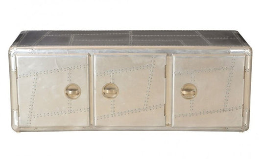 Art Deco Designer Flieger Sideboard Aluminium mit 3 Schubladen 145 x 60 x 55 cm - Vintage Look