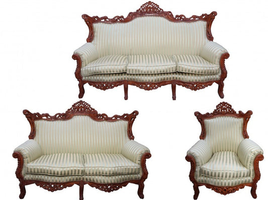 Barock Wohnzimmer Set Jadegrün/Braun - 3-er Sofa + 2-er Sofa + 1 Sessel - Barock Möbel