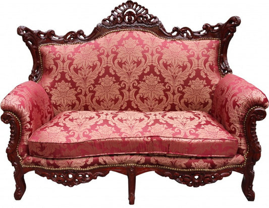Barock 2er Sofa Master Bordeaux Muster / Braunrot - Wohnzimmer Couch Möbel Lounge