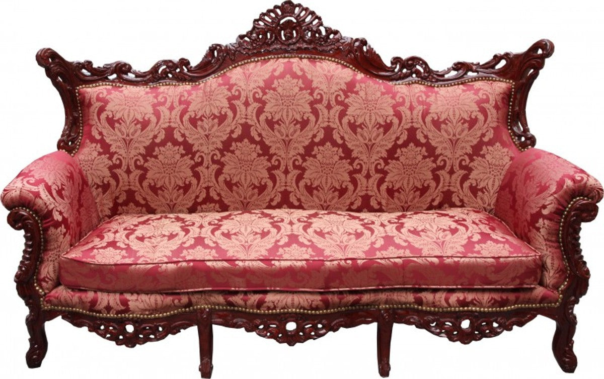 Barock 3er Sofa Master Bordeaux Muster / Braunrot - Wohnzimmer Couch Möbel Lounge